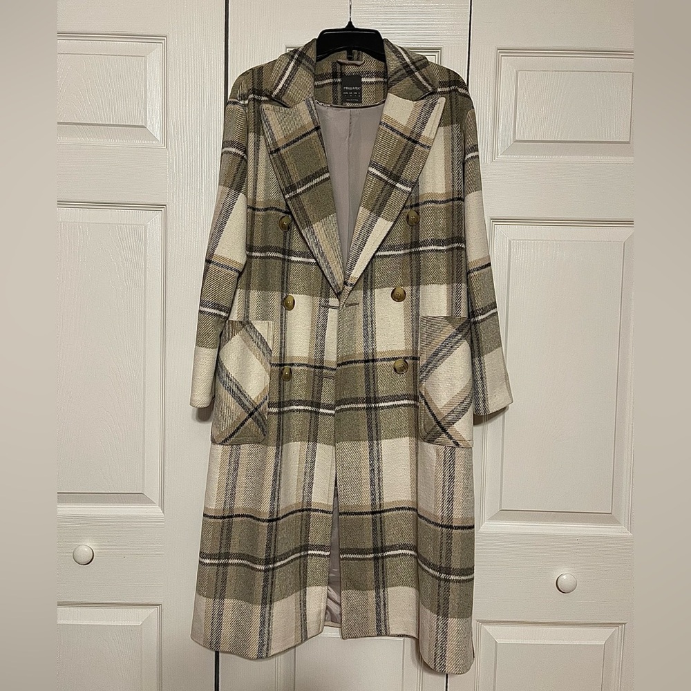 Primark Beige and Black Plaid Trench Coat
